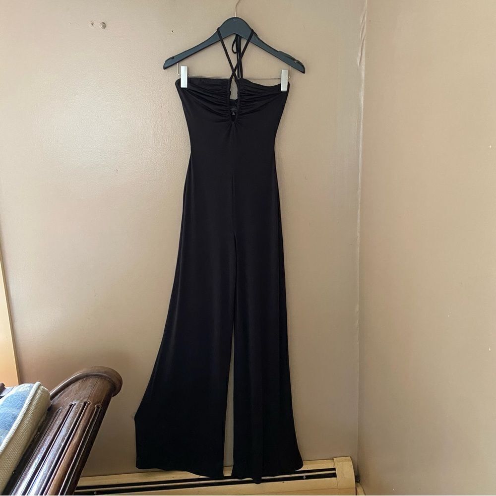NWT Majorelle Mika Jumpsuit Black jersey wide leg halter tie Revolve XS - Picture 7 of 14